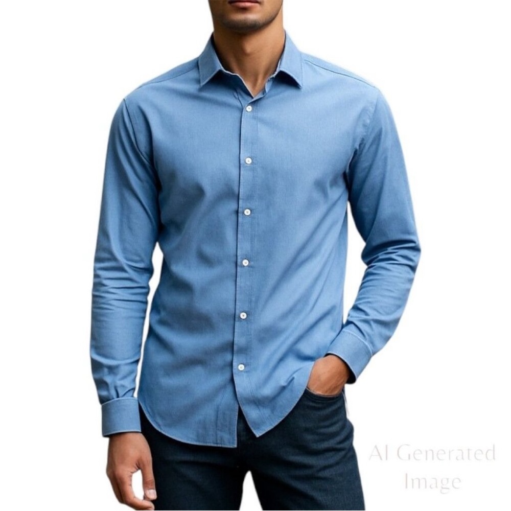 Ministry of Supply Mens Performance Dress Shirt Standard Fit Blue Size L